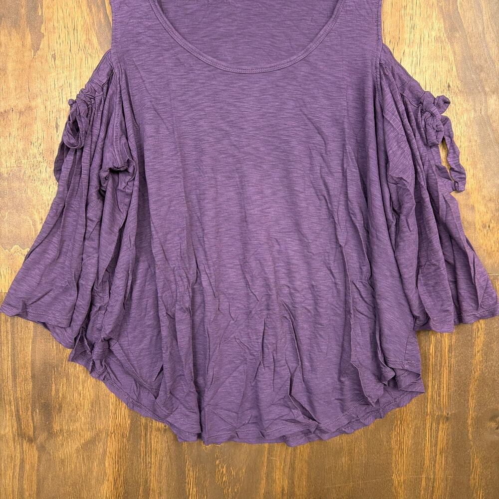 Express Womens Shirt Purple Cold Shoulder Flared Sleeve Modal Scoop Neck Large - Picture 4 of 11